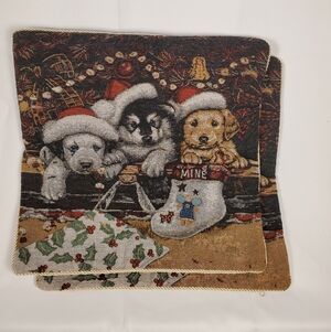 Needlepoint Christmas PillowCASE Tapestry Dogs Husky Dalmatian Lab Jenny Newland